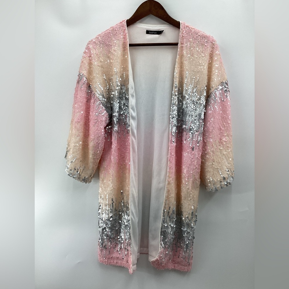 Boohoo Sequin Kimono Cardigan Cream and Pink - Picture 2 of 14